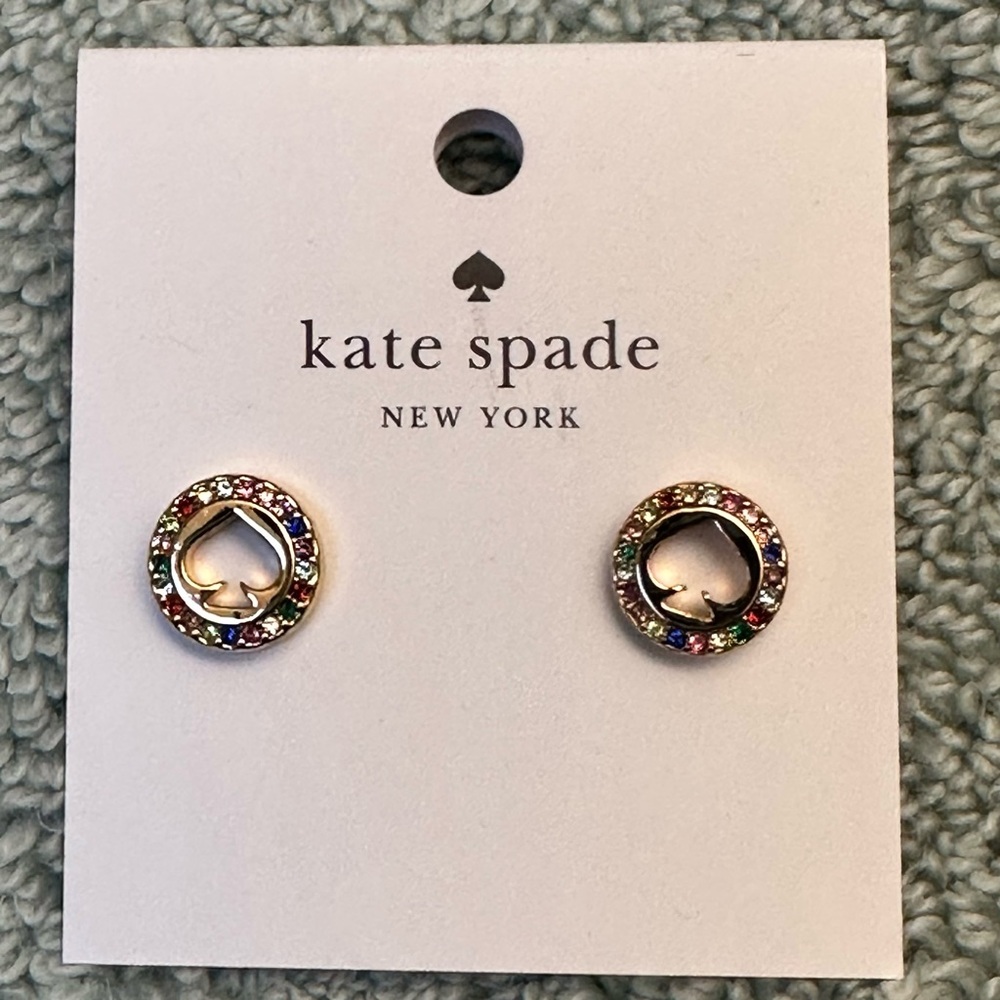 Kate Spade Pave Halo Stud Goldtone Multi Color Crystal Earrings NWT